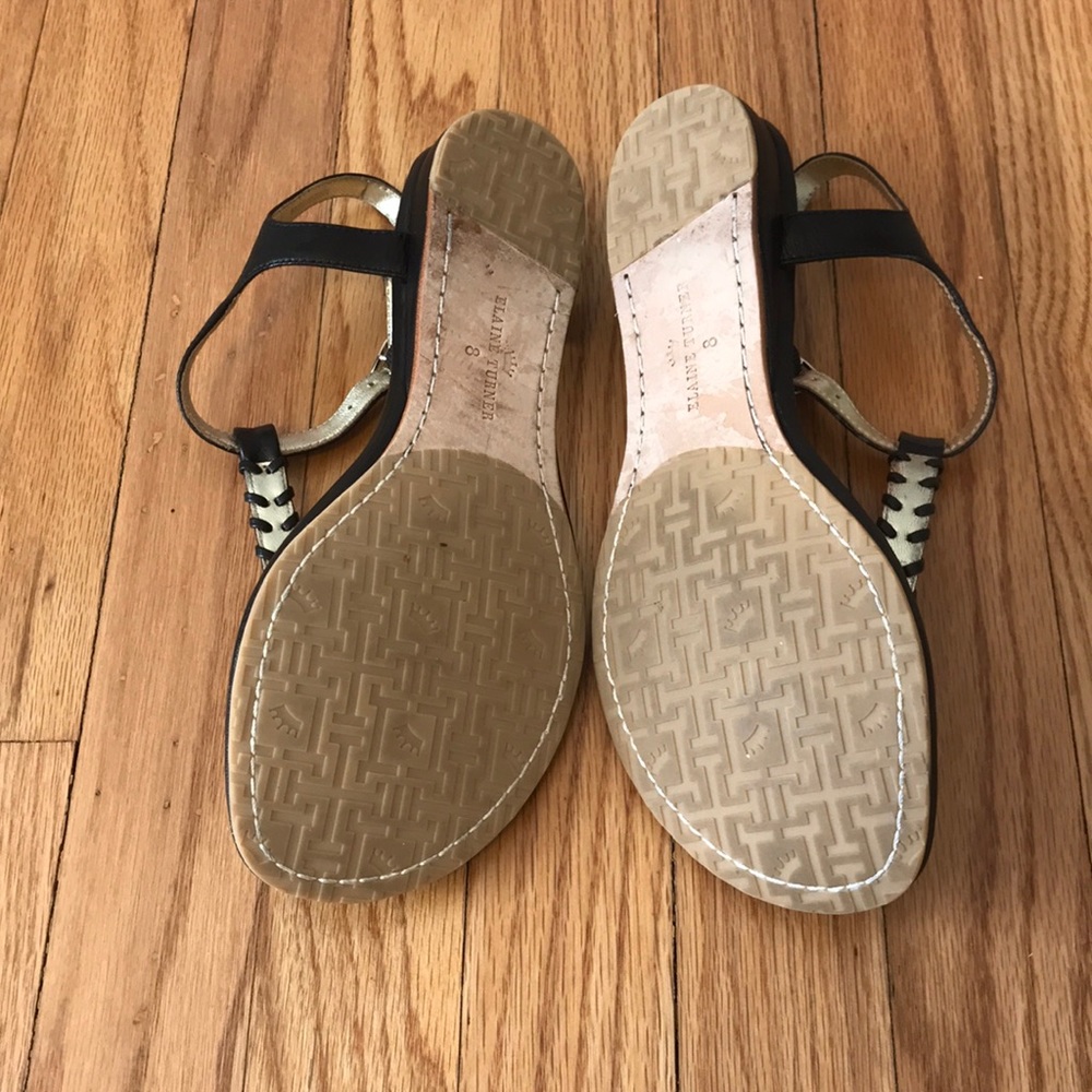 Elaine Turner Black and Gold Sandals, size 8, EUC - Picture 3 of 6
